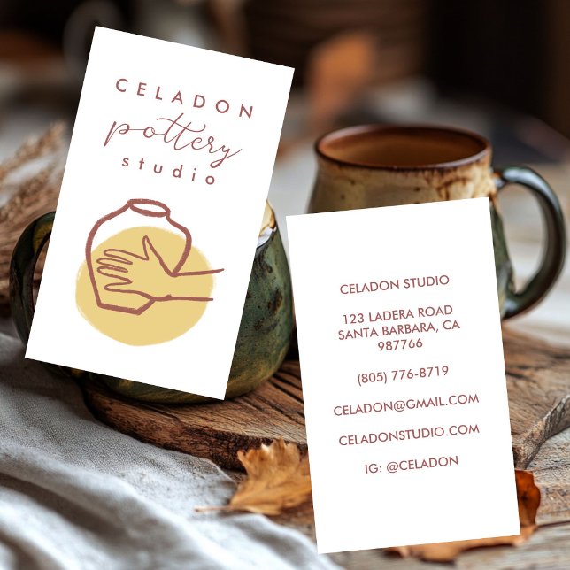 KRUKMAKERI Keramik Studio Elegant Handritad SKRÄDD Visitkort (POTTERY Ceramics Studio Elegant Hand-drawn CUSTOM Business Card
)