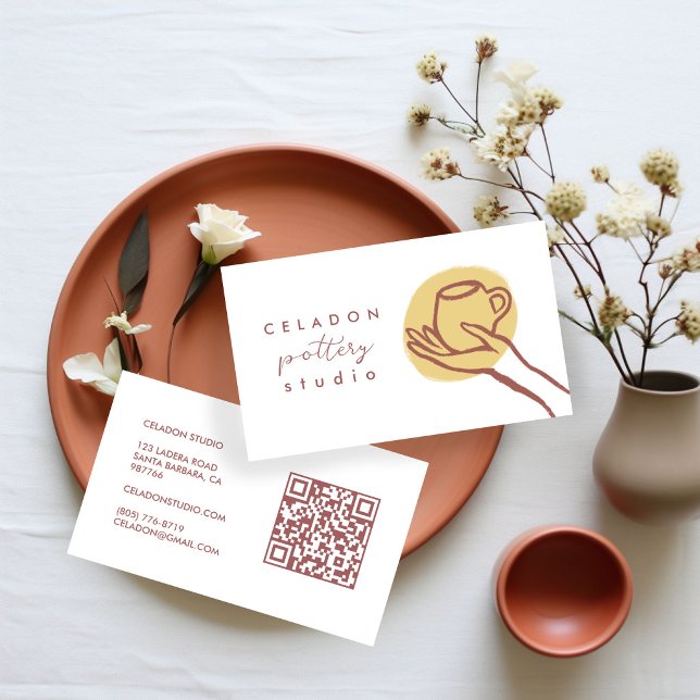 KRUKMAKERI Keramikstudio Elegant Handritad QR-kod Visitkort (POTTERY Ceramics Studio Elegant Hand-drawn QR Code Business Card
)