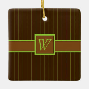 Krukram med limefärgade pinstripes-ornament julgransprydnad keramik