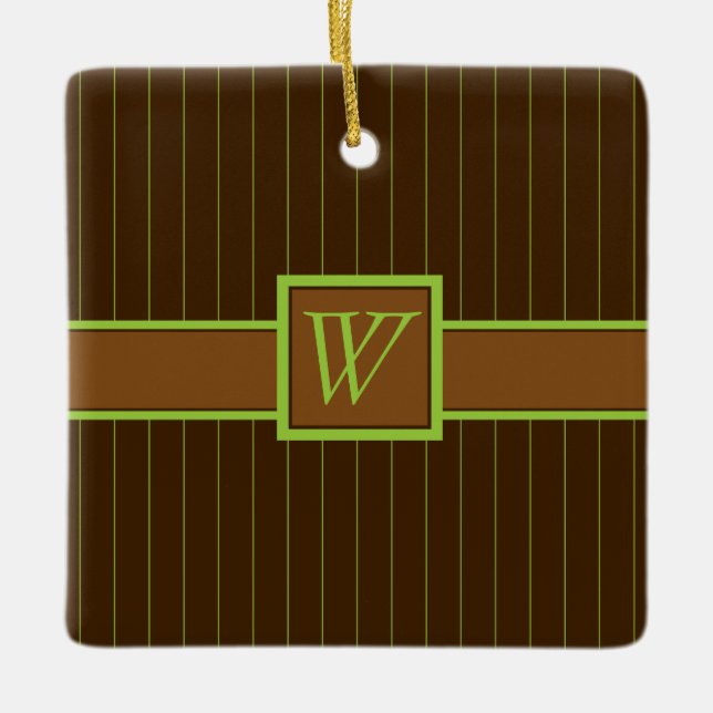 Krukram med limefärgade pinstripes-ornament julgransprydnad keramik (Framsida)