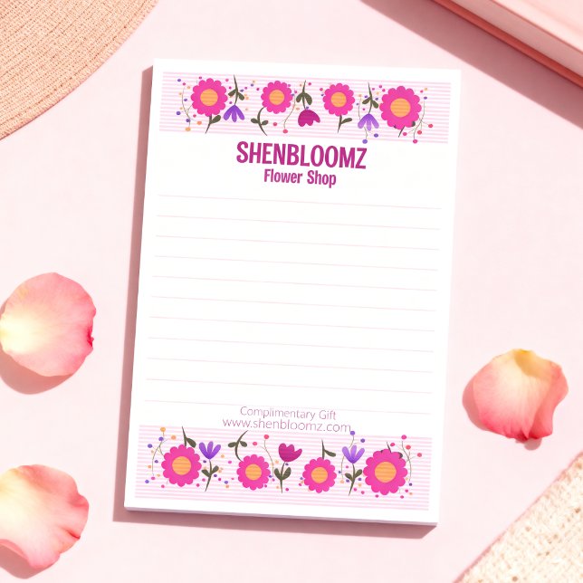 Krukväxt Blommig Kant Blomsterhandlare Post-it Block (Bright blooms, bold stripes. An original hand drawn design notepad perfect for giveaways.)