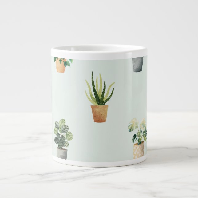 Krukväxt Mönster Botanisk Inomhusväxt Design Jumbo Mugg (Framsidan)