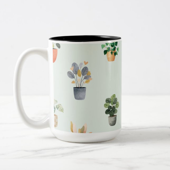 Krukväxt Mönster Botanisk Inomhusväxt Design Två-Tonad Mugg (Vänster)