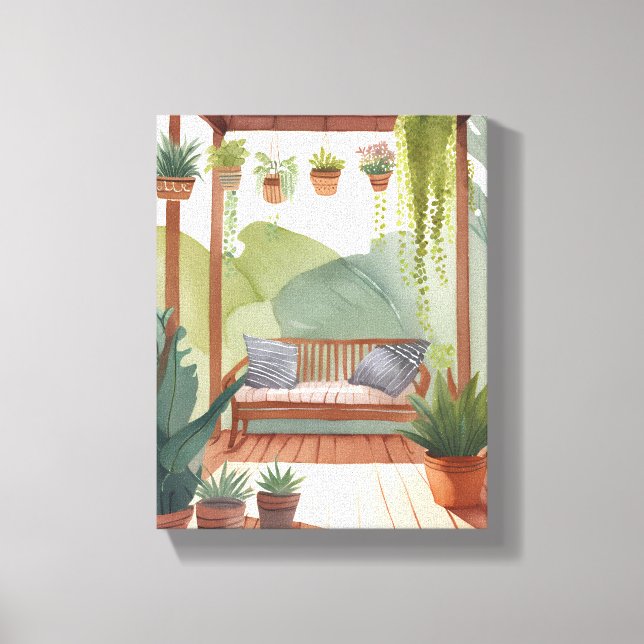 Krukväxt veranda | Akvarell botanisk målning Canvastryck (Framsida)