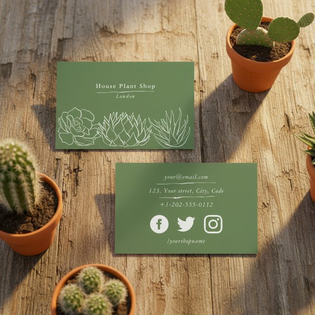 Krukväxtbutik, socialt media-kort visitkort (House plant shop, social media business card.)