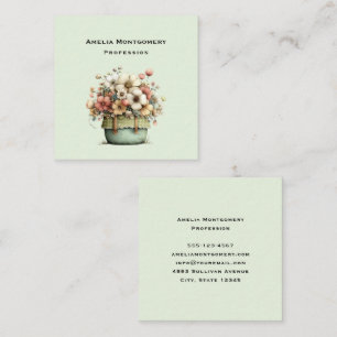 Krukväxter Blommor Mysig Shabby Söt Blomsterhandla Fyrkantigt Visitkort