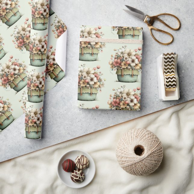 Krukväxter Blommor Mysig Shabby Söt Mönster Presentpapper (Hantverk)