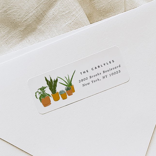 Krukväxter Har Flyttat Illustrerad Returadress Etikett (House Plants Have Moved Illustrated Return Address Label)