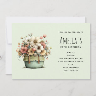 Krukväxter Mysig Shabby Chic Söt Födelsedag Inbjudningar