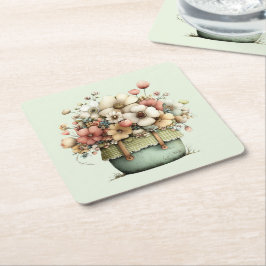 Krukväxter Mysig shabby chic söt Underlägg Papper Kvadrat