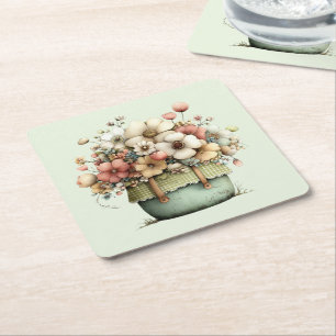 Krukväxter Mysig shabby chic söt Underlägg Papper Kvadrat