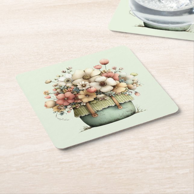 Krukväxter Mysig shabby chic söt Underlägg Papper Kvadrat (Vinklad)