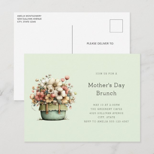 Krukväxter Mysig shabby mormorsdagsbrunch Inbjudan Vykort (Fram/baksida)