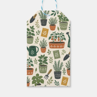 Krukväxter örter och tomatträdgård botaniskt mönst presentetikett