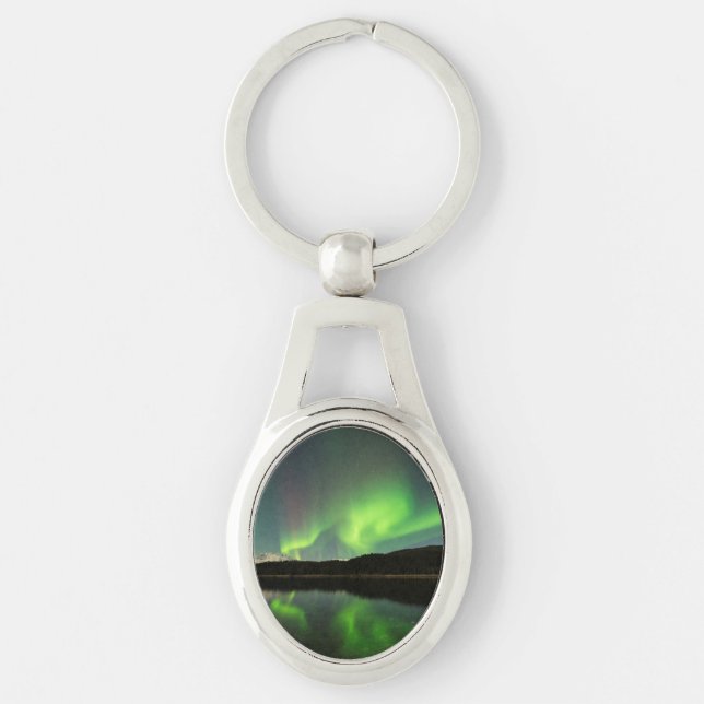 Krullande aurora ovalt silverfärgad nyckelring (Framsidan)
