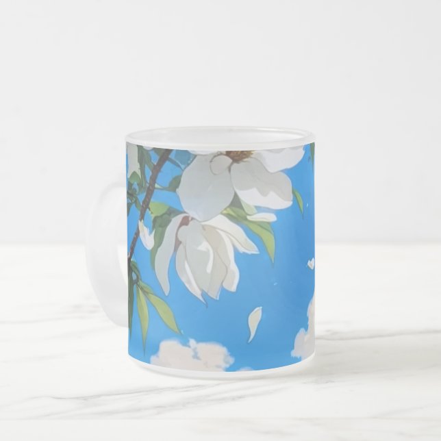 Krus - Blommig Serie Vita Magnolia Krus Frostad Glasmugg (Framsida vänster)