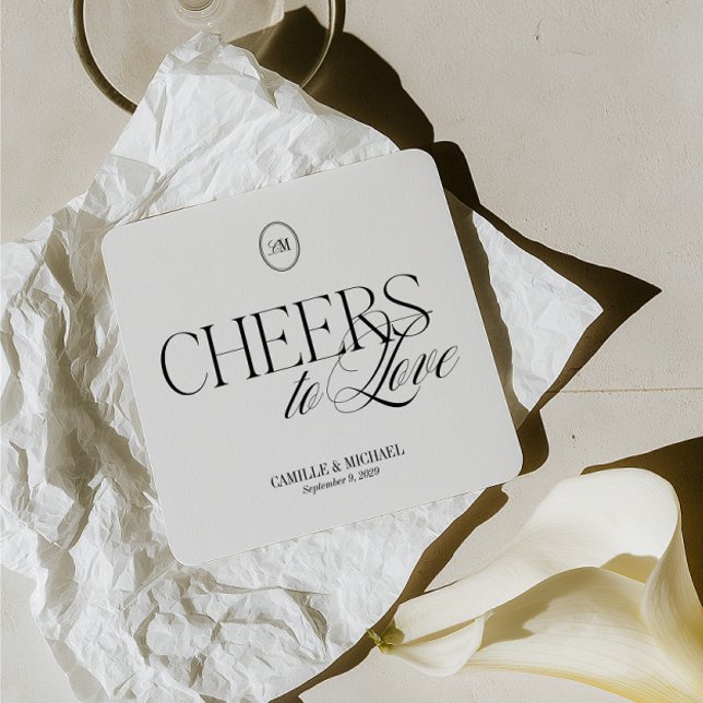 Krus för Kärlek Bröllopskrus Underlägg med Monogra Papper Kvadrat (Cheers to Love Wedding Coaster Monogram Coaster)