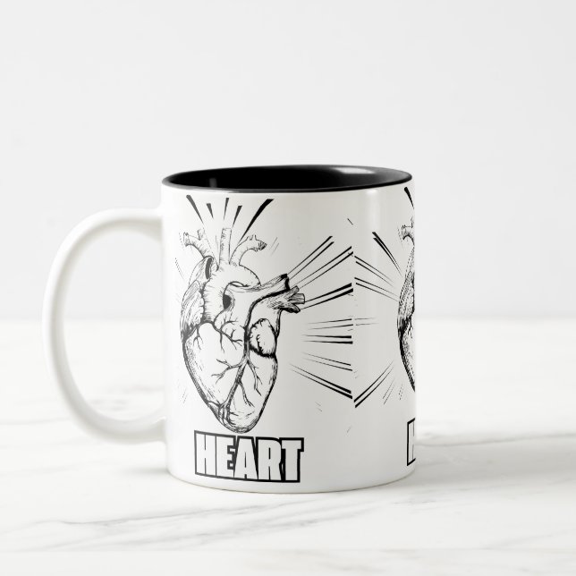 KRUSAR MED HJÄRTDESIGN Två-Tonad MUGG (Vänster)