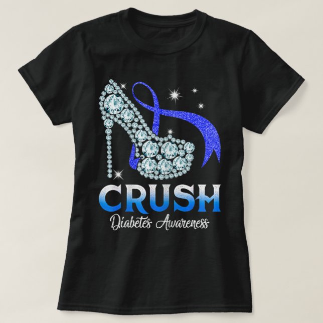 Krusning av diabetesmedvetande Bling Blue Ribbon T Shirt (Design framsida)