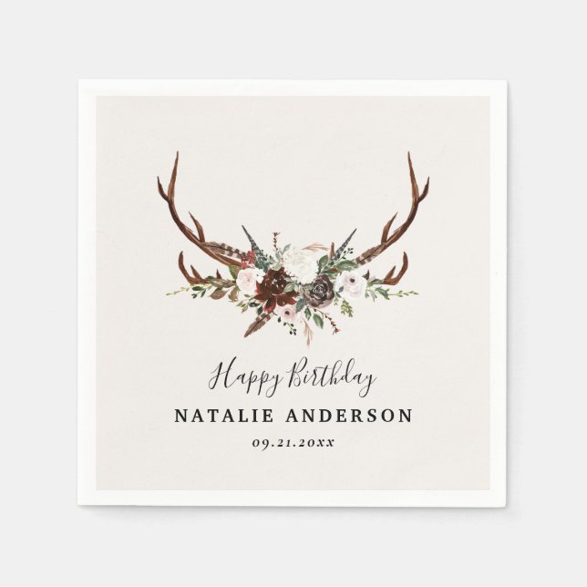 Krustig rustic botanisk höst lantgård födelsedagsf pappersservett (Framsidan)