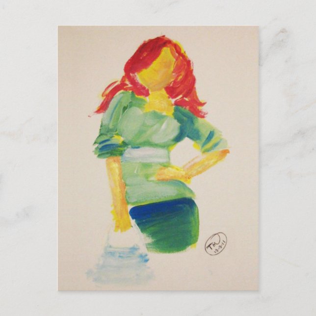 Kruvad kvinna med handväska vykort (Framsida)