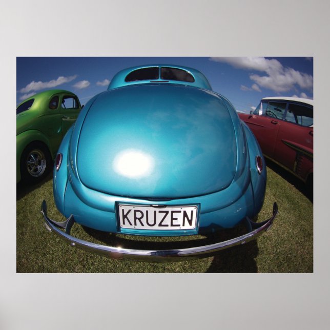 KRUZEN Blue Classic Car-bredbildsbild Poster (Framsidan)