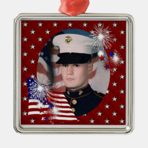 KRW-Anpassningsbar Foto Patriotic USA flagga Ornam Julgransprydnad Metall