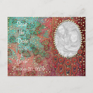 KRW Anpassningsbar Indian Jeweled Photo Save Date Meddelande Vykort