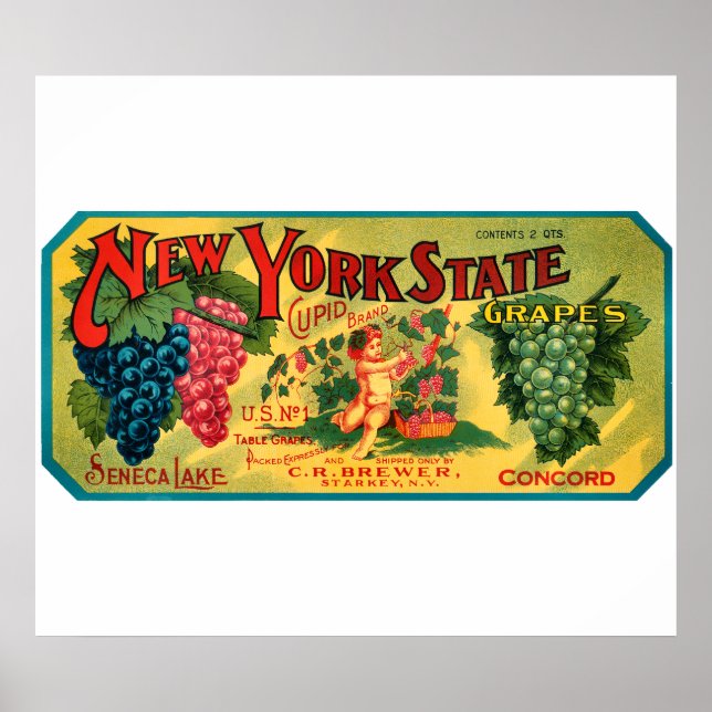 KRW ANPASSNINGSBAR NY State Graps Vintage Låda eti Poster (Framsidan)