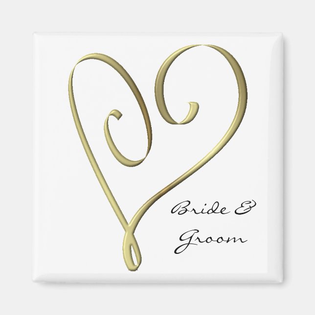 KRW Anpassningsbar Stylized Guld Heart Wedding Fav Magnet (Framsidan)
