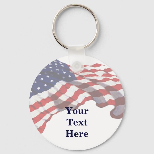 KRW-Anpassningsbar Text American Flagga Keychain Nyckelring (Framsida)