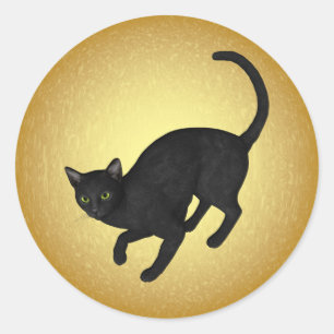 KRW Black Cat vid Full Moon Halloween Runt Klistermärke