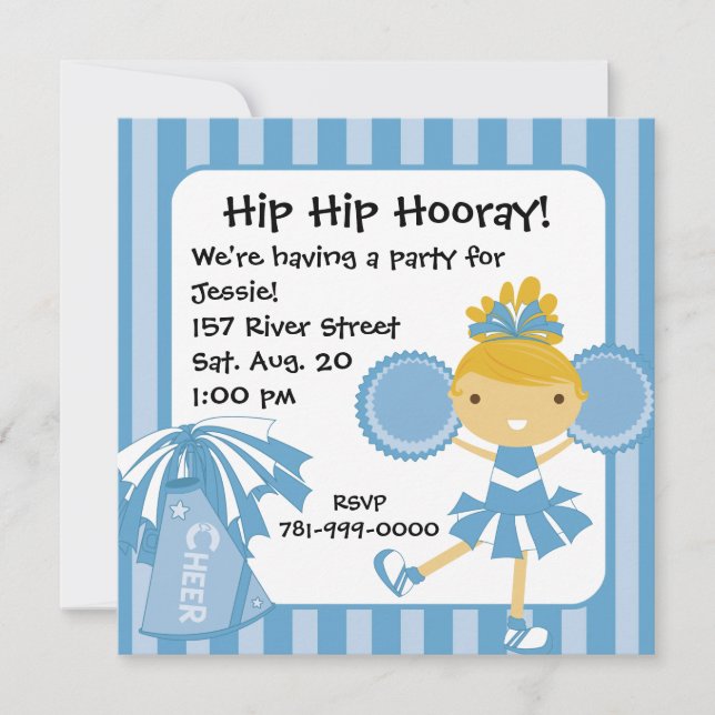 KRW Blue Cheerleader Födelsedagsfest inbjudan (Framsida)