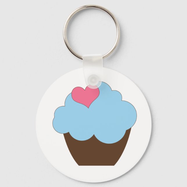 KRW Blue Polka Dot Birthday Cupkaka Keychain Favor Nyckelring (Framsida)