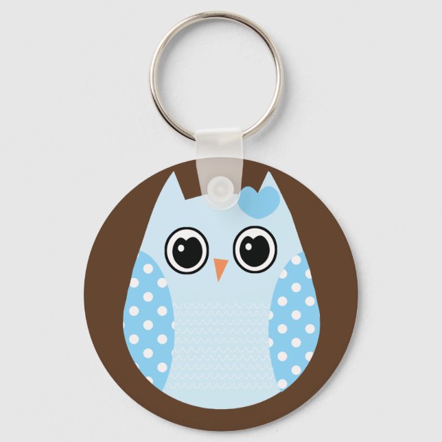 KRW Blue Polka Dot Uggla Keychain-favoriter Nyckelring (Framsida)