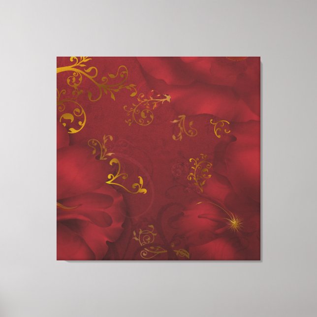 KRW Bordeaux Fantasy Blommigt Art Triple Canvas (Framsida)