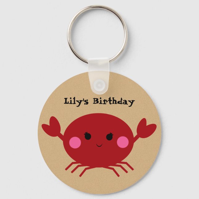 KRW Cute Anpassningsbar Crab Birthday Keychain Nyckelring (Framsida)