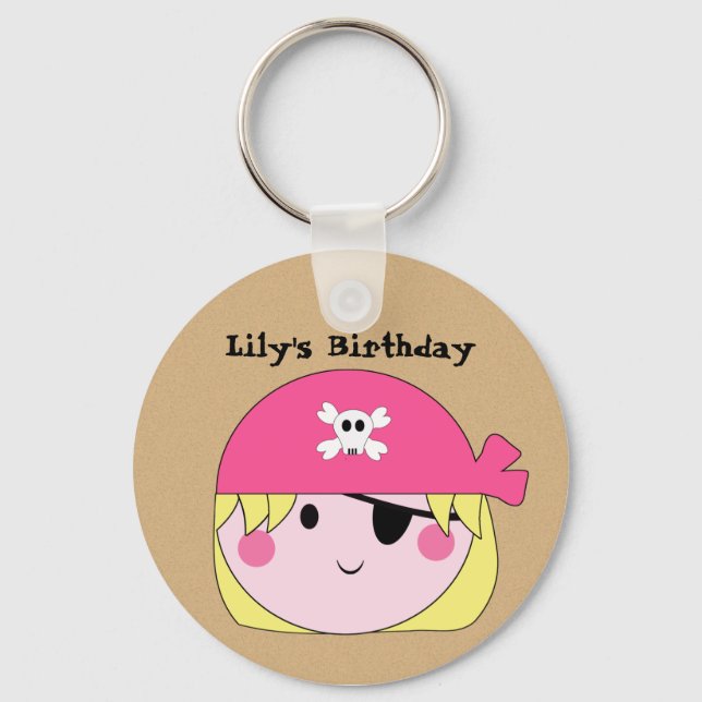 KRW Cute Anpassningsbar Rosa Pirat Birday Keychain Nyckelring (Framsida)