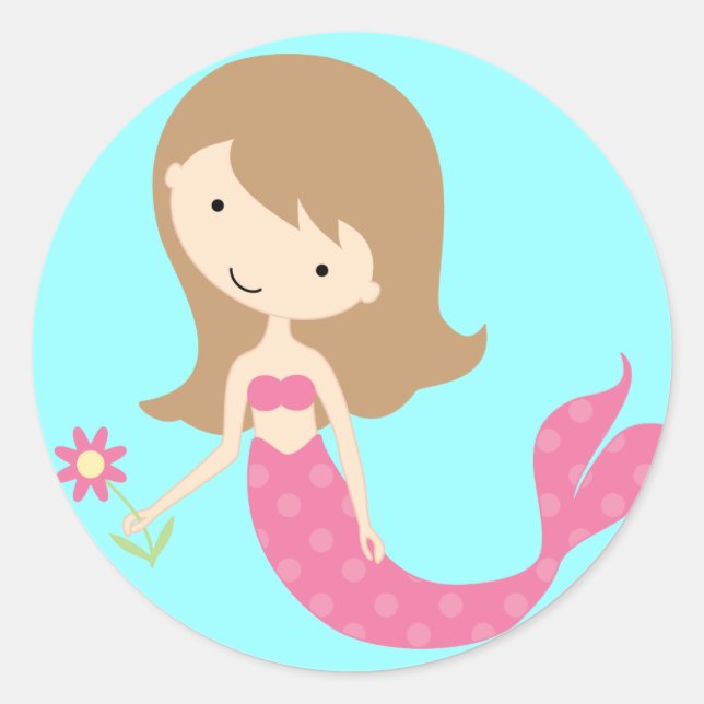 KRW Cute Rosa Sjöjungfru Runt Klistermärke (Framsida)
