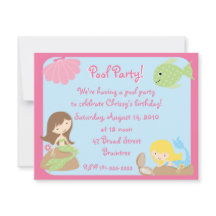 KRW Cute Sjöjungfru Bassäng Party-inbjudningar