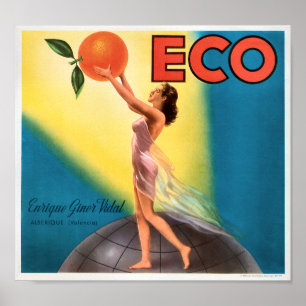 KRW Eco Orange Vintage Fruit Låda-etikett Poster