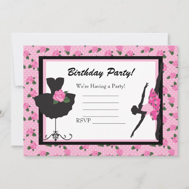 KRW Girls Ballet Ro Blank Birthday-inbjudan Inbjudningar (Framsida)