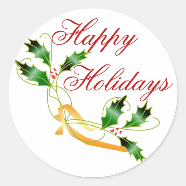 KRW Glad helg Holly Runt Klistermärke (Framsida)