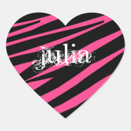 KRW Heart Zebra Rosa och svart Namn Sticker Hjärtformat Klistermärke