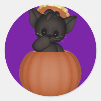 KRW Lil Black Scardy Cat Halloween Runt Klistermärke