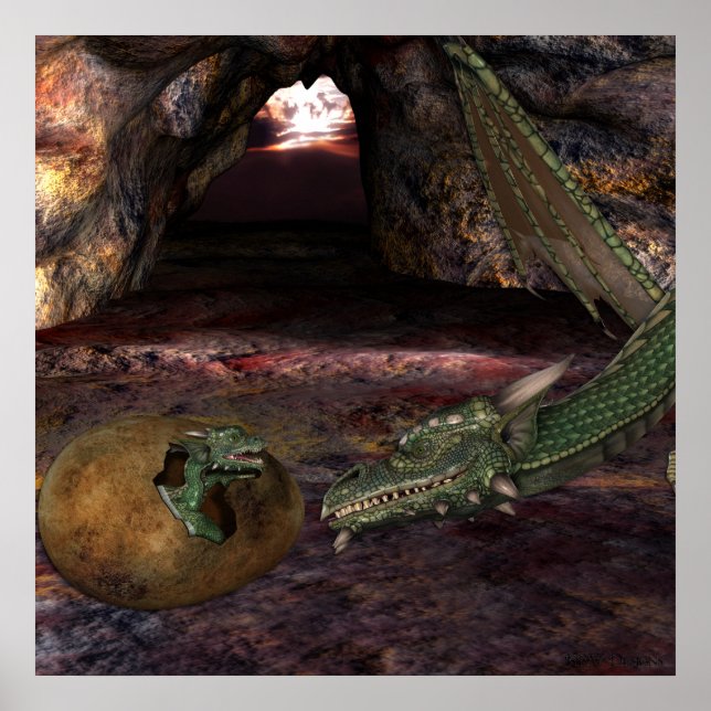 KRW Mor och Child Dragon Fantasy Poster (Framsidan)