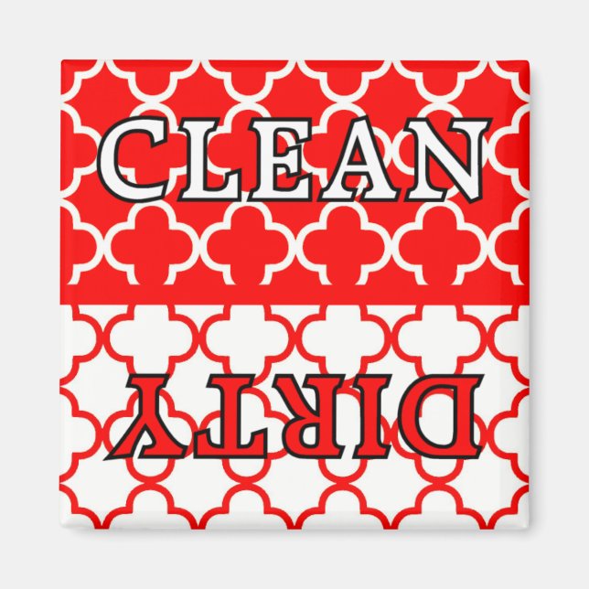 KRW Red Kitchen Clean och Dirty Dishwasher Magnet (Framsidan)