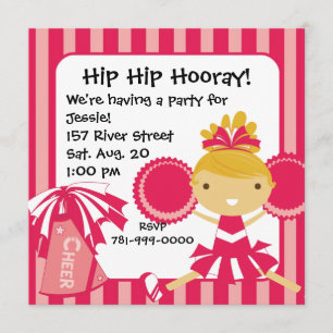 KRW Rosa Cheerleader 2 Sided Birthday Inbjudan