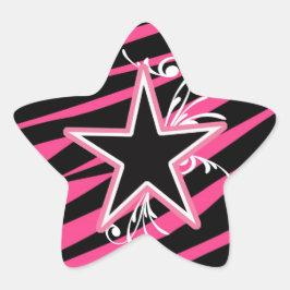 KRW Star och Swirls Zebra Rosa och svart Sticker Stjärnformat Klistermärke