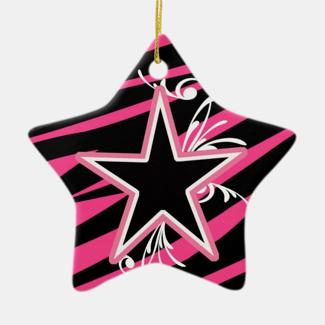 Krw-stjärnan och virvlar runt den svart och rosa julgransprydnad keramik (Framsidan)